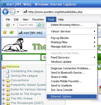 Internet Explorer's "Tools" menu